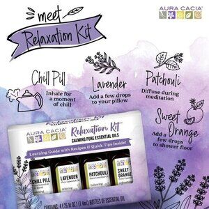 🆕Aura Cacia Relaxation Kit 4 Pure Essential Oils Lavender Patchouli Chill Pill